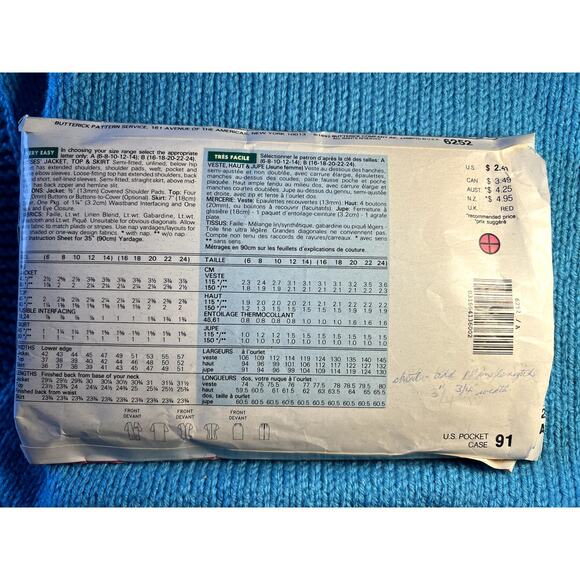 Butterick Sewing pattern 6252 suit blazer straight skirt blouse size 6-14 - Picture 3 of 5